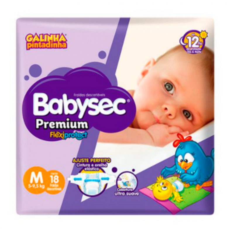 Fralda Premium Flexiprotect Galinha Pintadinha M Babysec - Pacote 18 Unidades